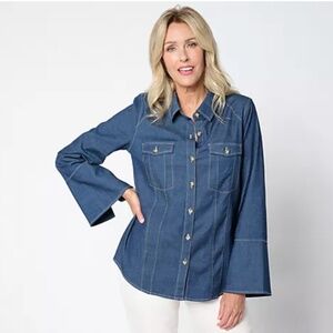 Belle Boho by Kim Gravel Bracelet Belle Sleeve Stretch Denim Shirt Rinse Wash